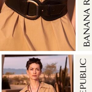 Wide Banana Republic Llano Whipstitch Black Leather Corset Belt EUC